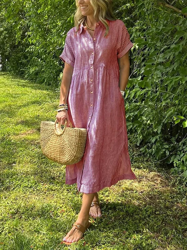 Deborah | Striped Button-Up Midi Shirt Dress