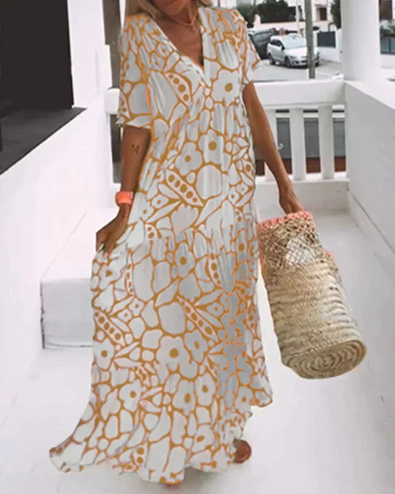 Vivian | Floral Print V-Neck Flowy Maxi Dress