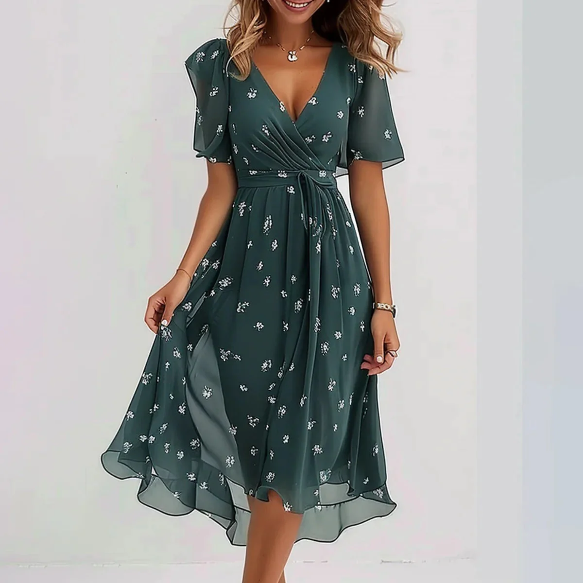 Susan | Elegant Floral Wrap Midi Dress
