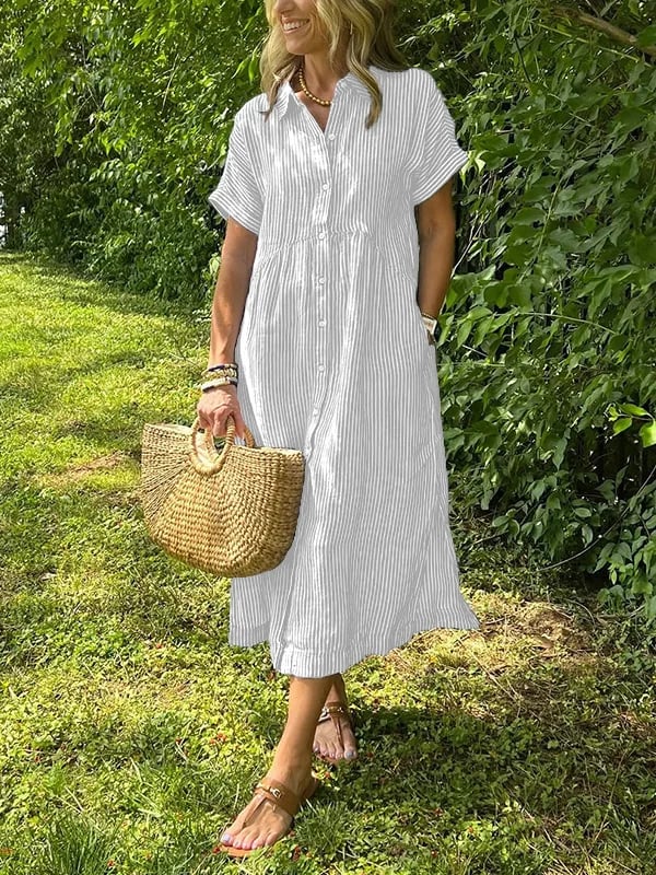 Deborah | Striped Button-Up Midi Shirt Dress