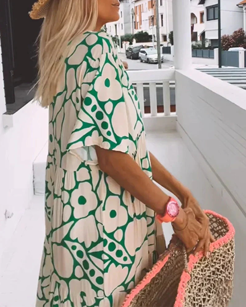Vivian | Floral Print V-Neck Flowy Maxi Dress