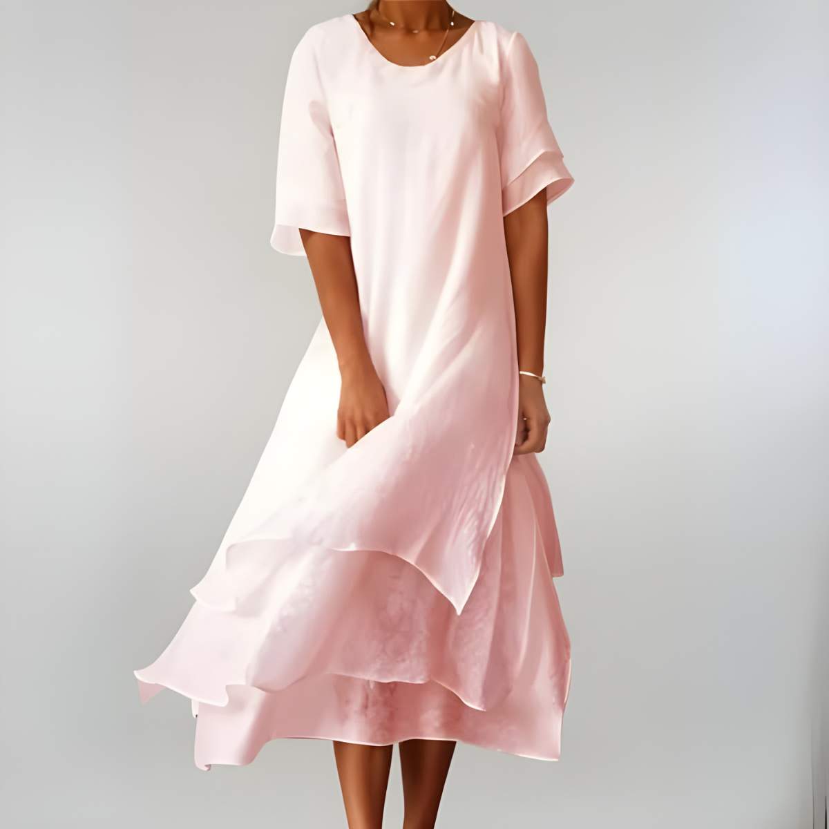 Helen | Layered Hem Short Sleeve Midi Dress