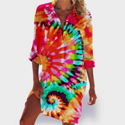 Brigitte | Printed Button-Up Short Sleeve Shirt Dress