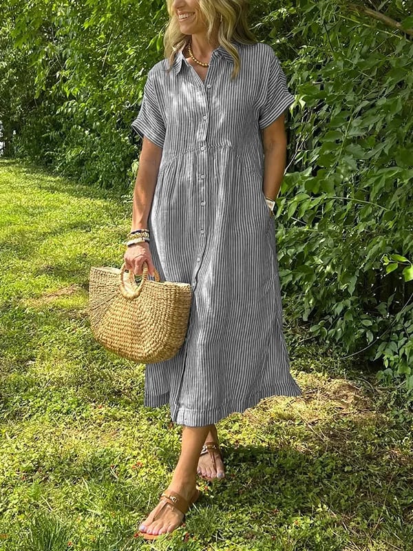 Deborah | Striped Button-Up Midi Shirt Dress
