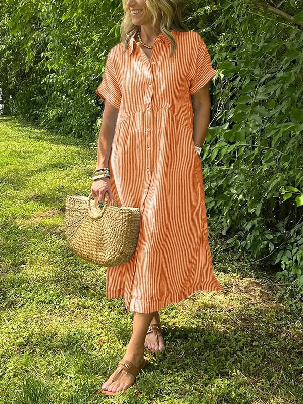 Deborah | Striped Button-Up Midi Shirt Dress