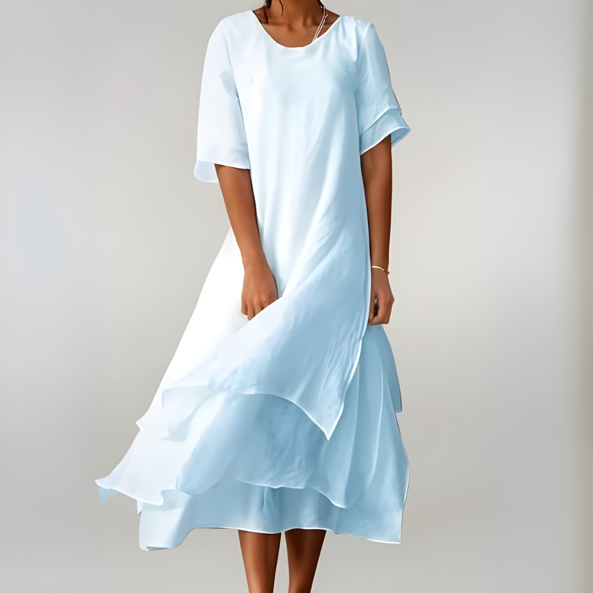 Helen | Layered Hem Short Sleeve Midi Dress