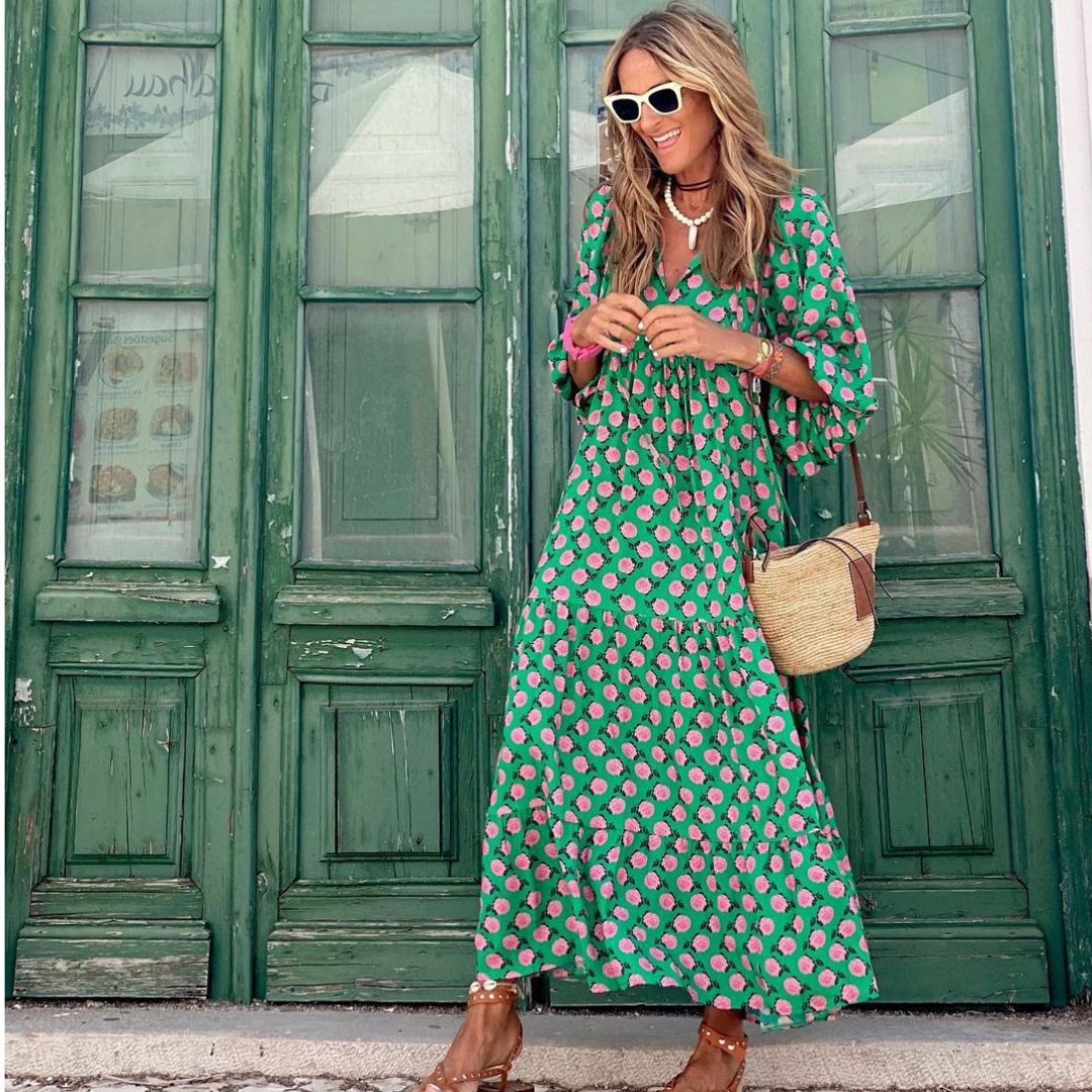 Sandra | Geometric Print High-Low Maxi Dress