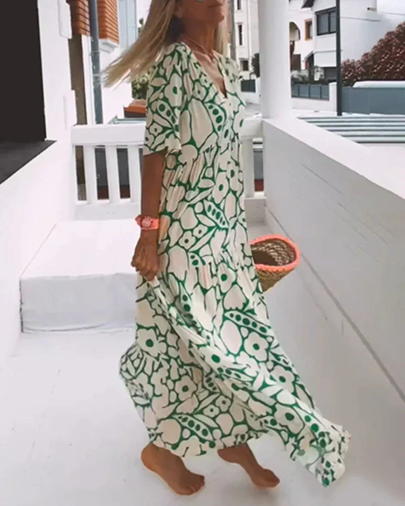 Vivian | Floral Print V-Neck Flowy Maxi Dress