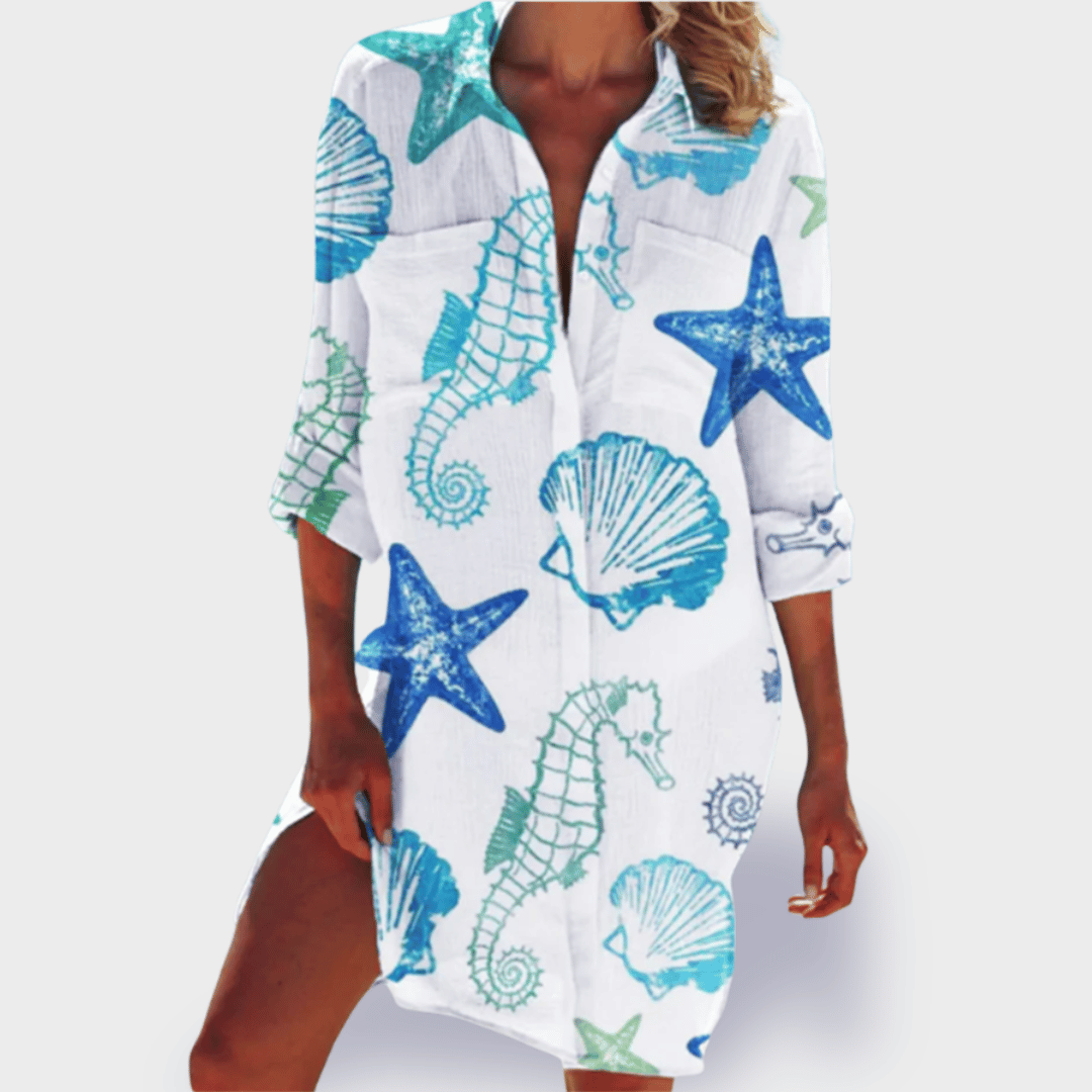 Brigitte | Printed Button-Up Short Sleeve Shirt Dress