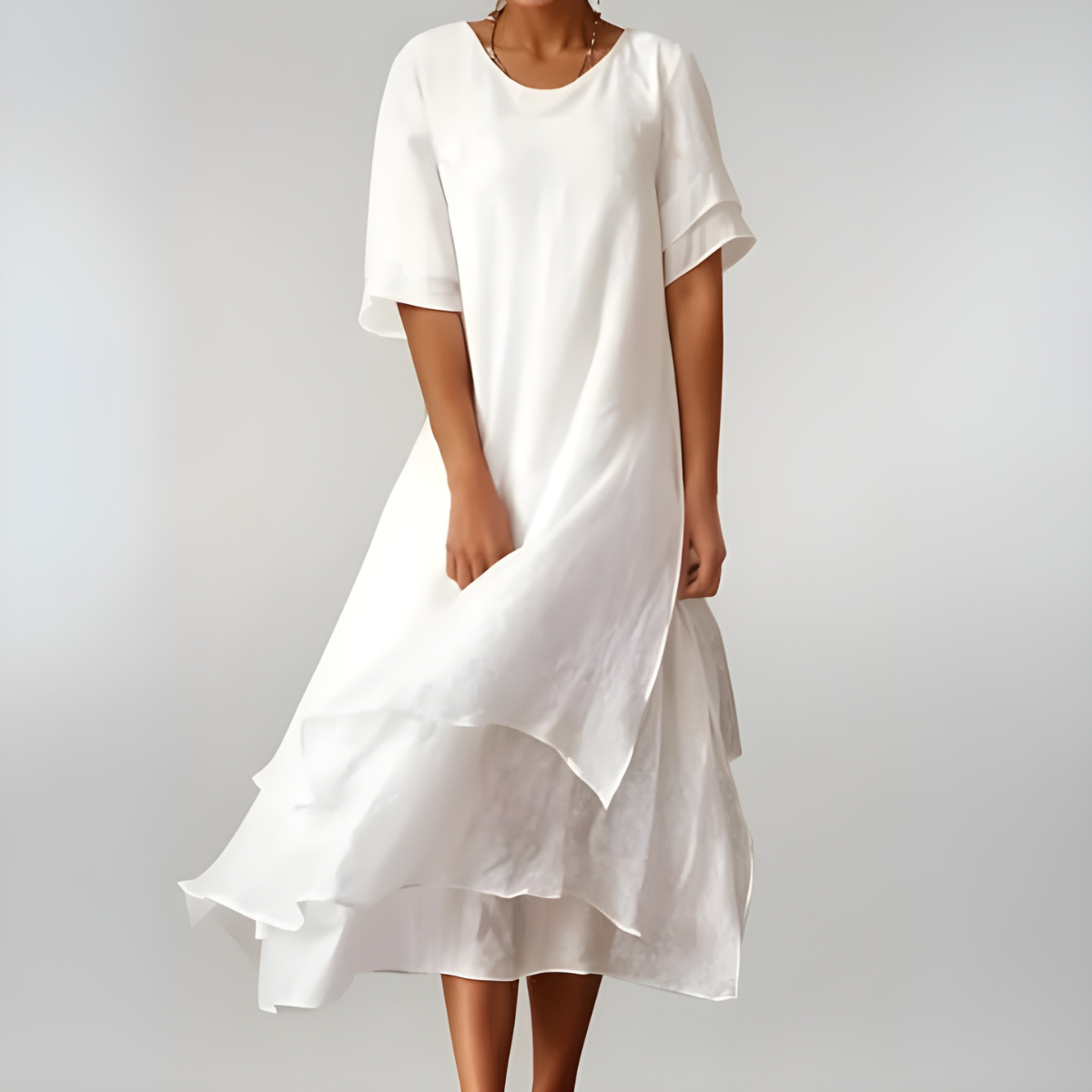 Helen | Layered Hem Short Sleeve Midi Dress