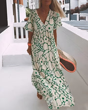 Vivian | Floral Print V-Neck Flowy Maxi Dress