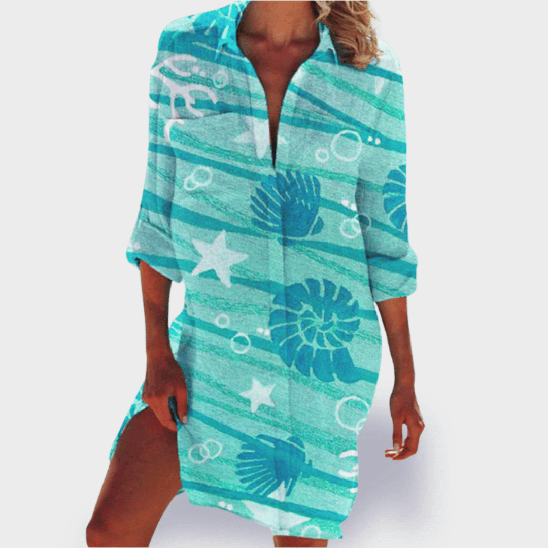 Brigitte | Printed Button-Up Short Sleeve Shirt Dress