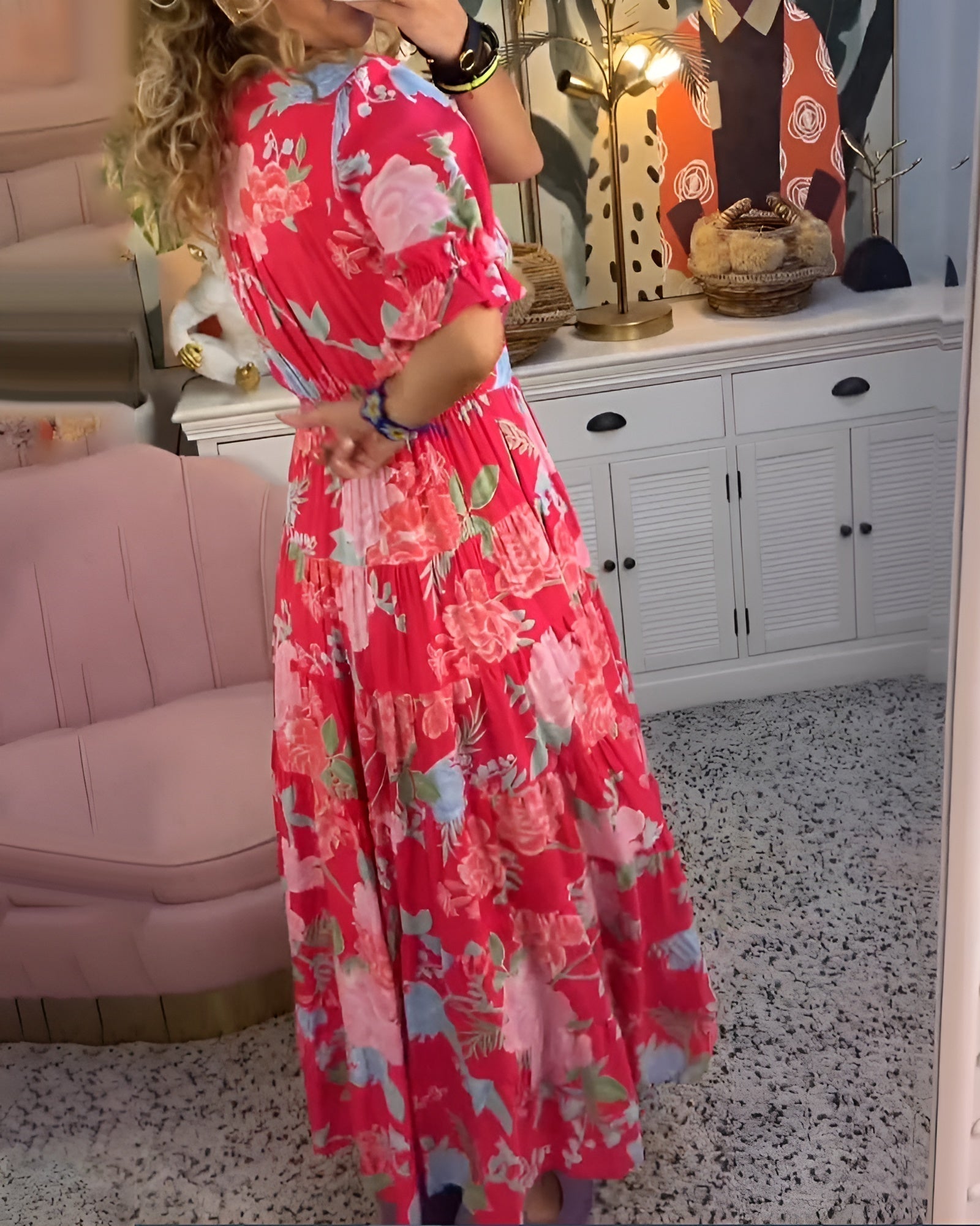 Carine | Floral Print V-Neck Maxi Dress with Pockets