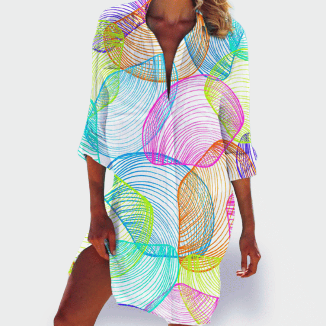 Brigitte | Printed Button-Up Short Sleeve Shirt Dress