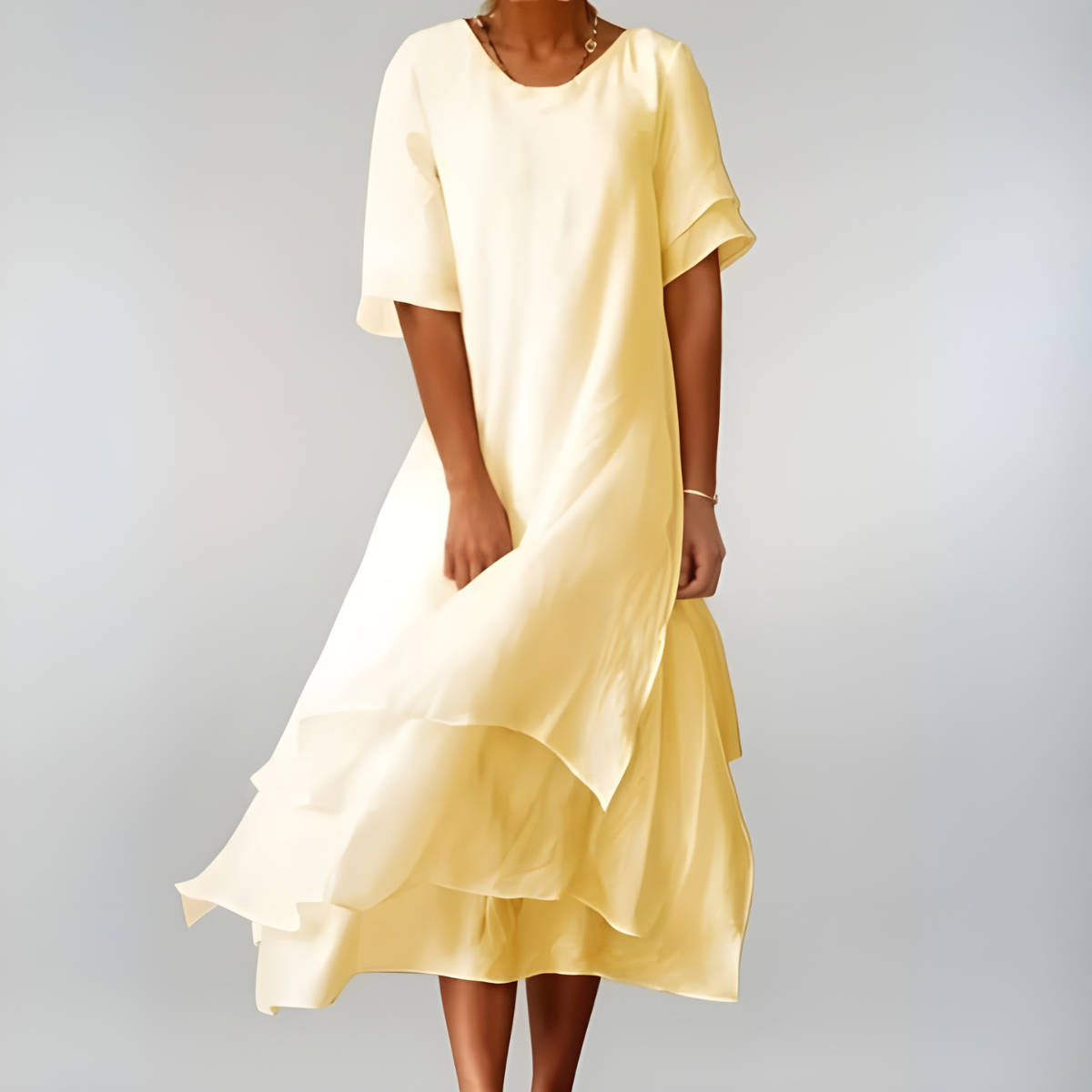 Helen | Layered Hem Short Sleeve Midi Dress