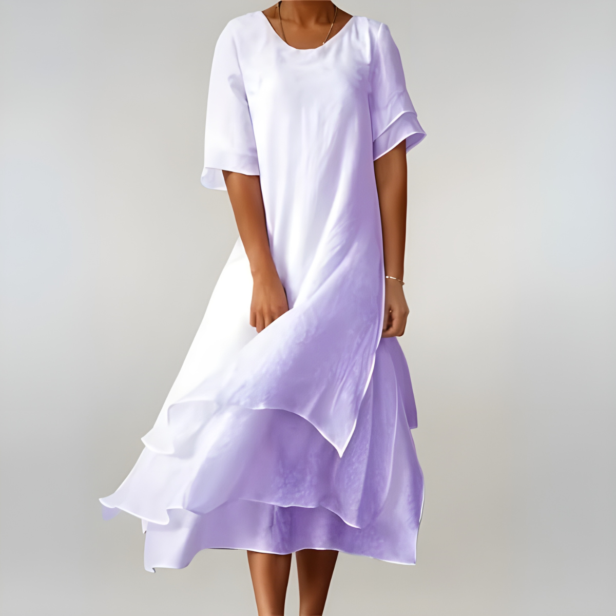 Helen | Layered Hem Short Sleeve Midi Dress