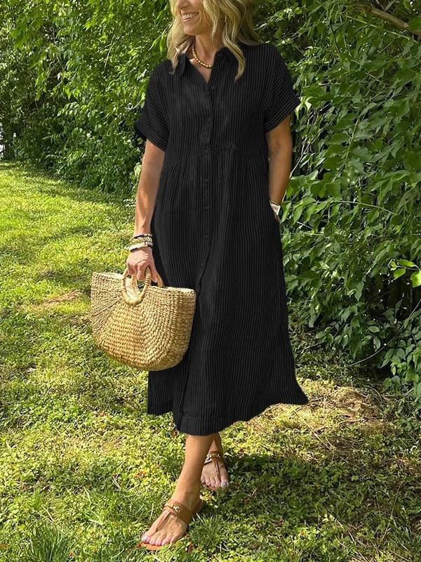 Deborah | Striped Button-Up Midi Shirt Dress