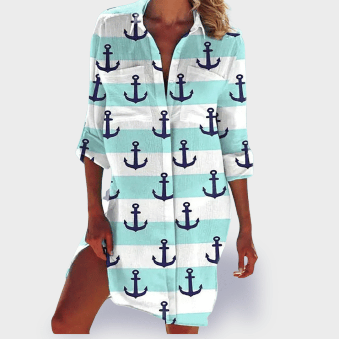 Brigitte | Printed Button-Up Short Sleeve Shirt Dress