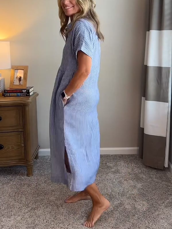 Deborah | Striped Button-Up Midi Shirt Dress