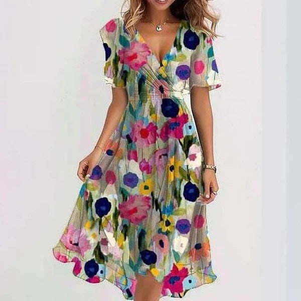Susan | Elegant Floral Wrap Midi Dress