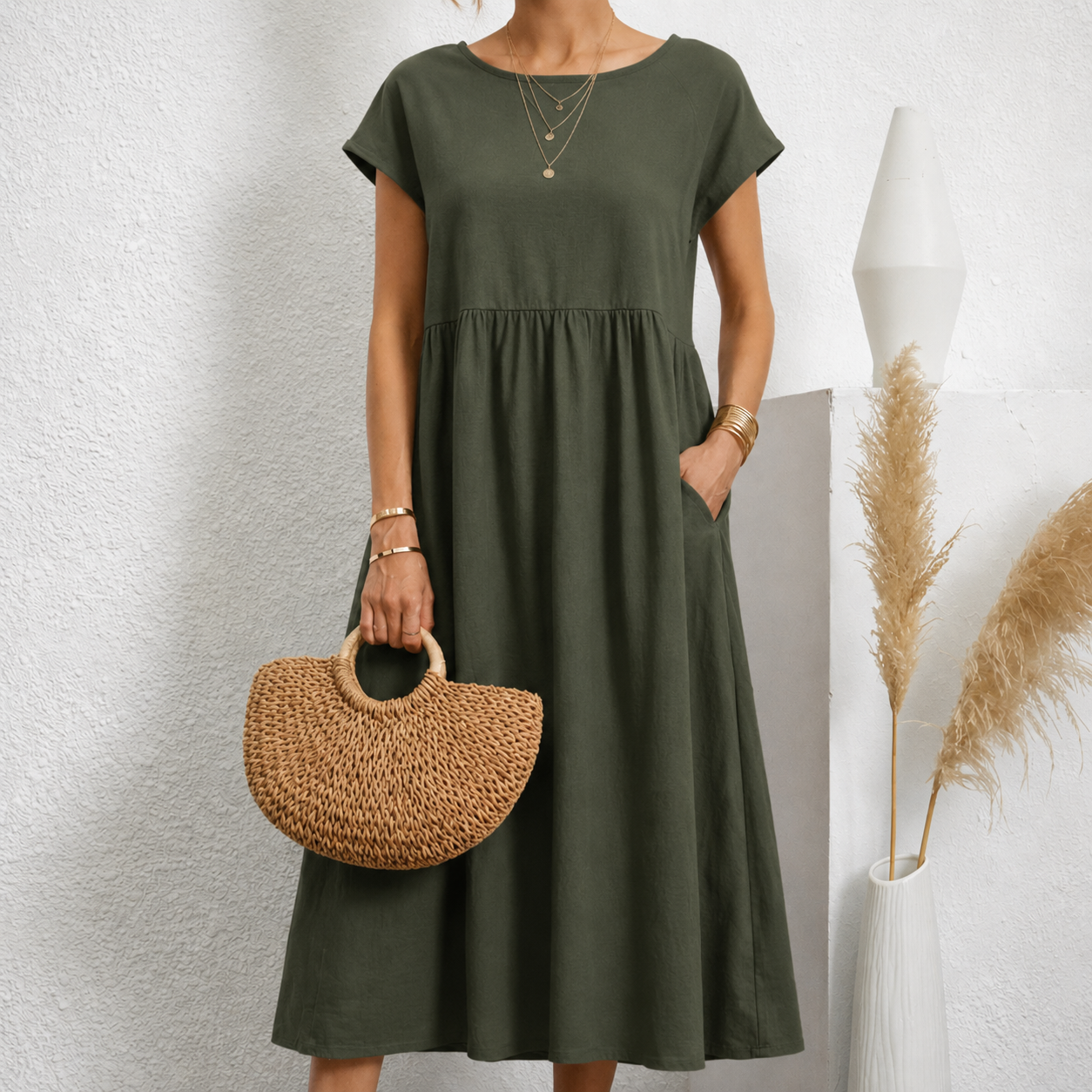 Catherine | Short Sleeve Fit and Flare Midi Dress