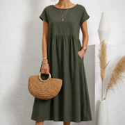 Catherine | Short Sleeve Fit and Flare Midi Dress