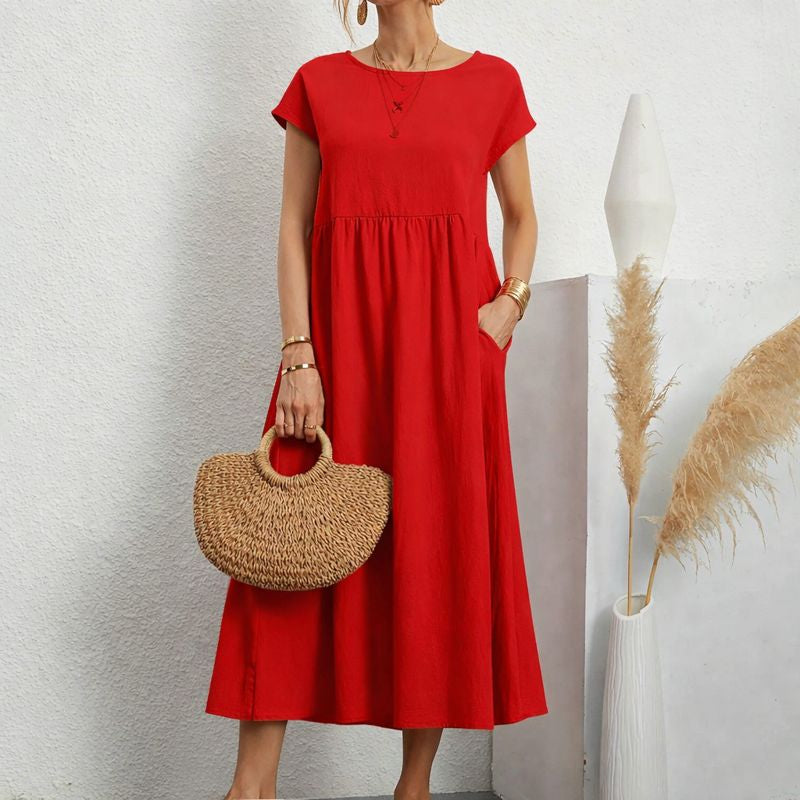 Catherine | Short Sleeve Fit and Flare Midi Dress