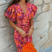 Carole | Vibrant Floral Puff Sleeve Midi Dress