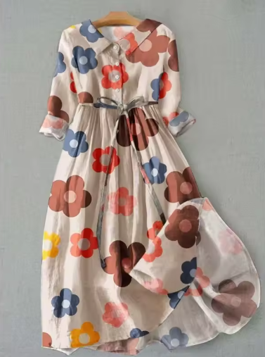 Amelie | Retro Floral Belted Midi Dress