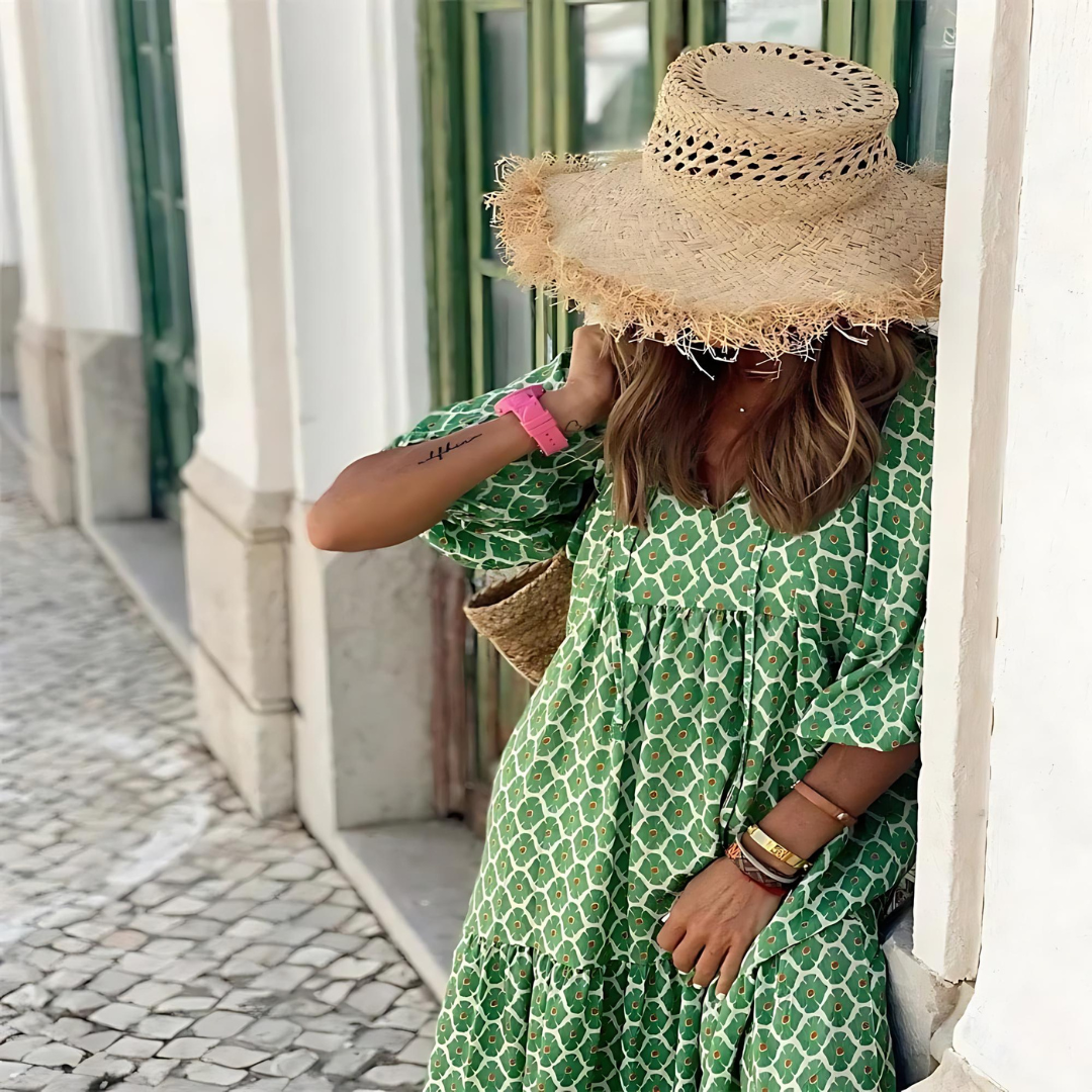 Sandra | Geometric Print High-Low Maxi Dress