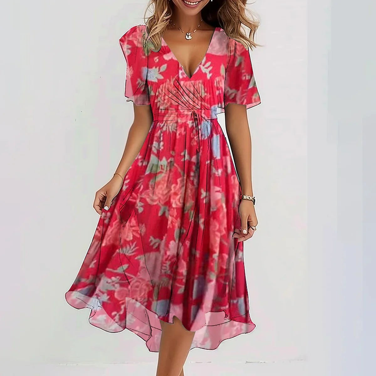 Susan | Elegant Floral Wrap Midi Dress