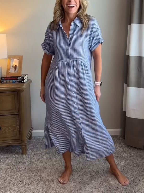 Deborah | Striped Button-Up Midi Shirt Dress