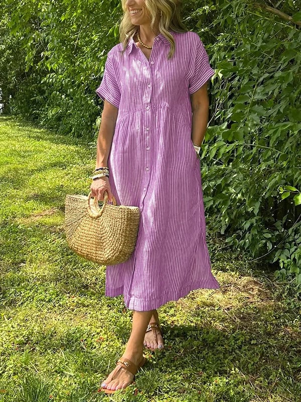 Deborah | Striped Button-Up Midi Shirt Dress