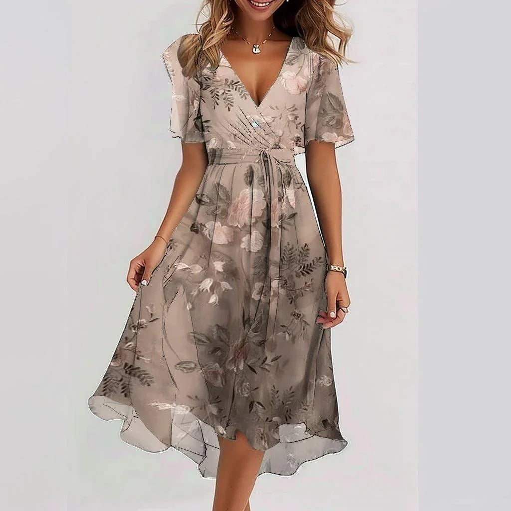 Susan | Elegant Floral Wrap Midi Dress