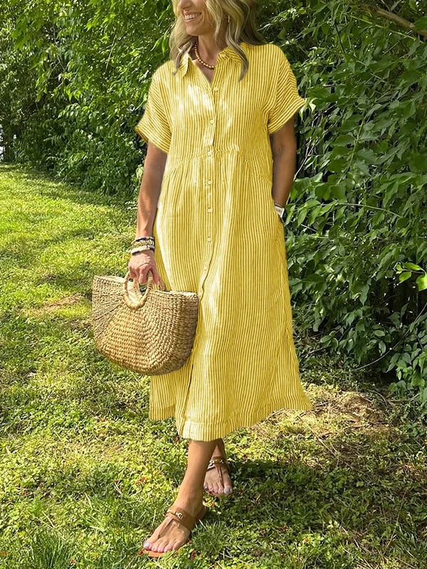 Deborah | Striped Button-Up Midi Shirt Dress