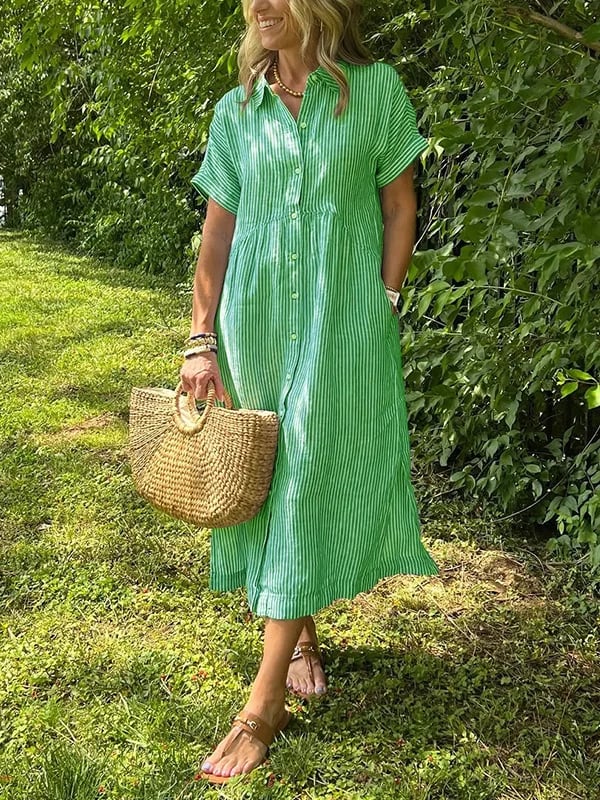 Deborah | Striped Button-Up Midi Shirt Dress