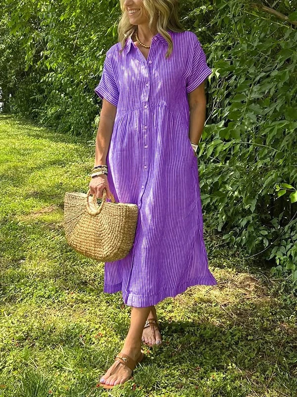 Deborah | Striped Button-Up Midi Shirt Dress