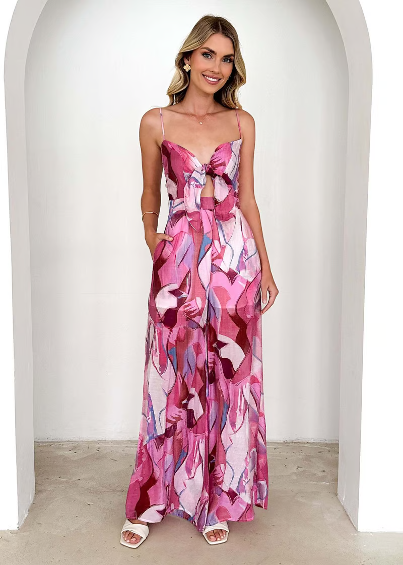 Diana | Chic Printed Suspender Strap Maxi Dress