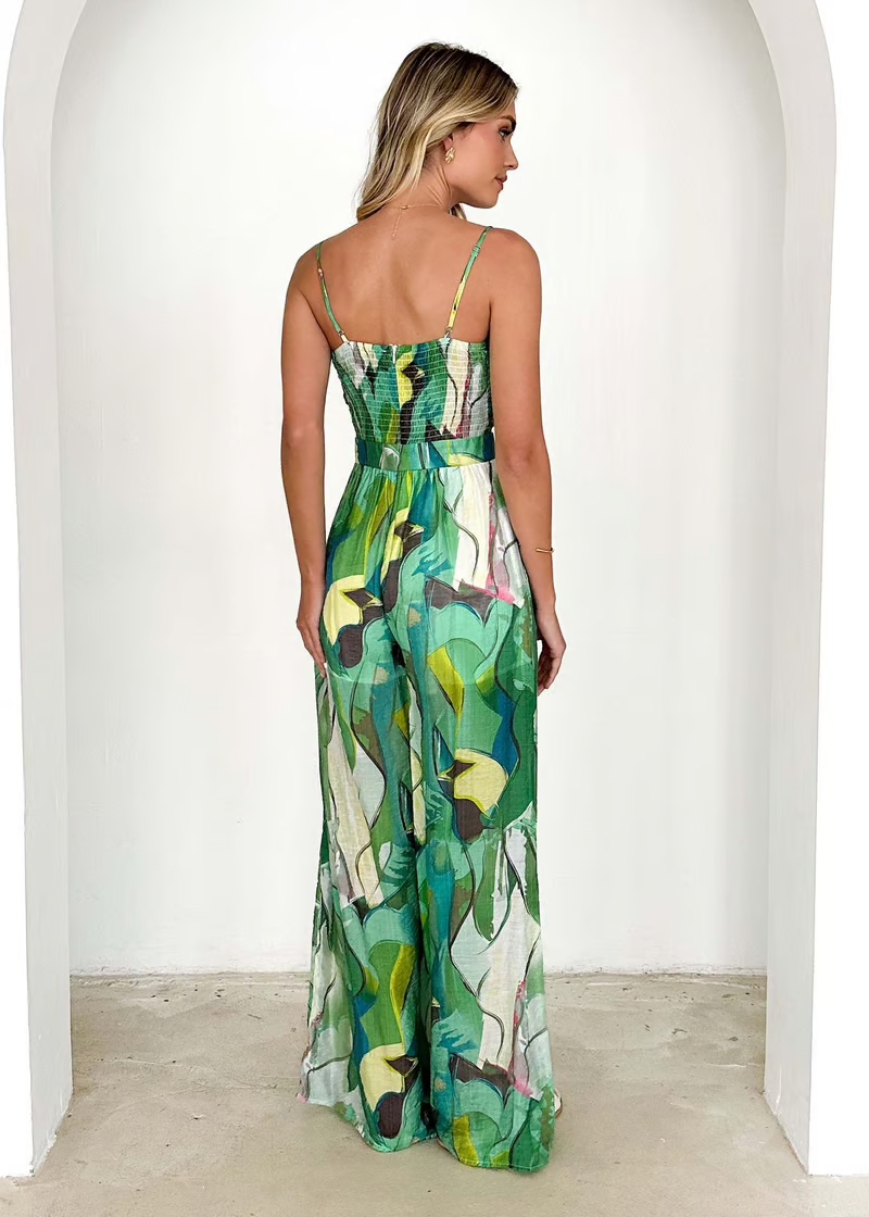 Diana | Chic Printed Suspender Strap Maxi Dress