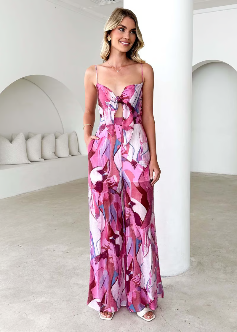 Diana | Chic Printed Suspender Strap Maxi Dress