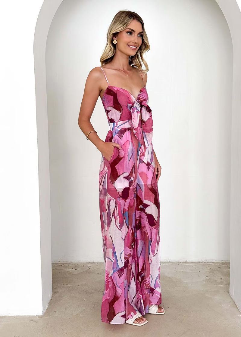 Diana | Chic Printed Suspender Strap Maxi Dress