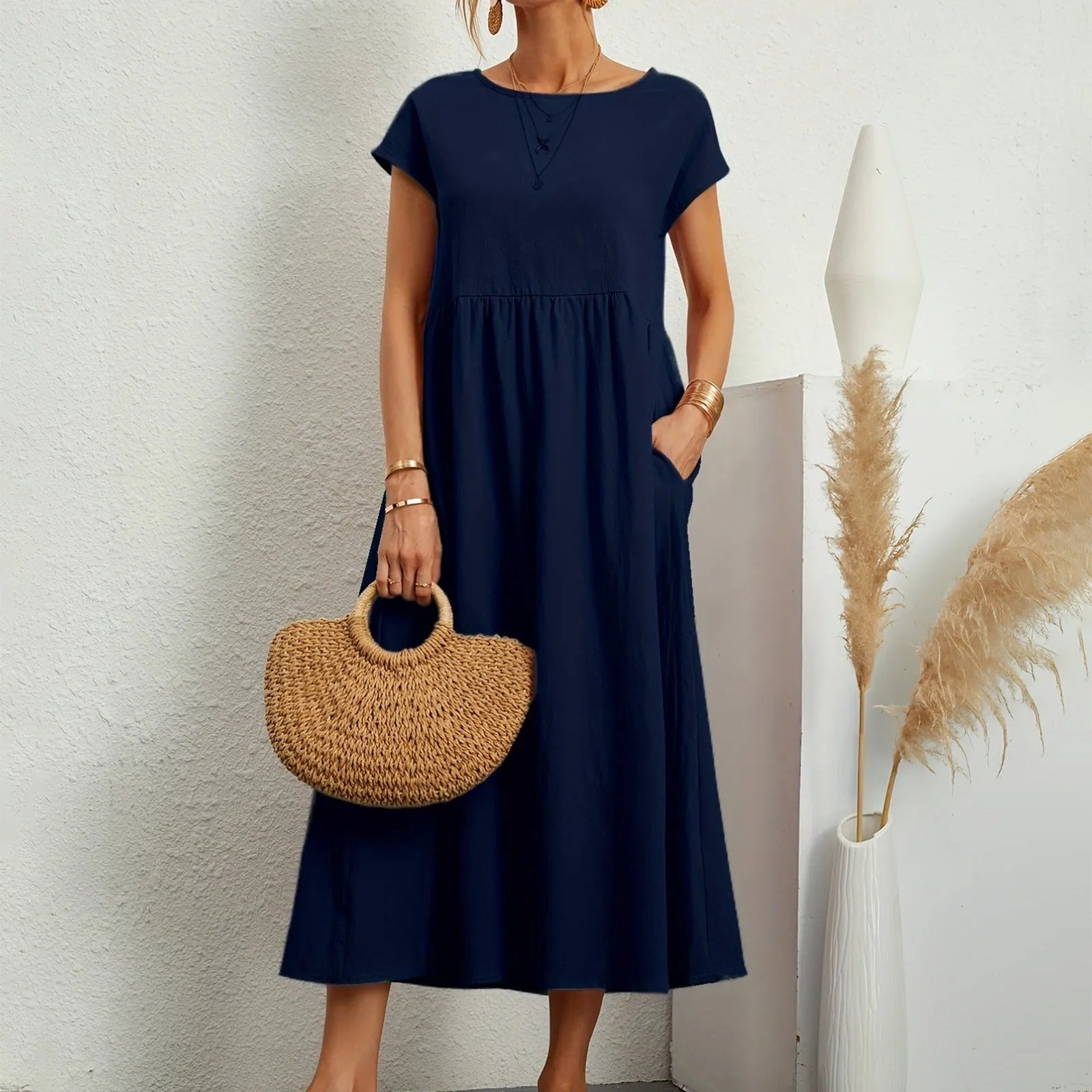 Catherine | Short Sleeve Fit and Flare Midi Dress