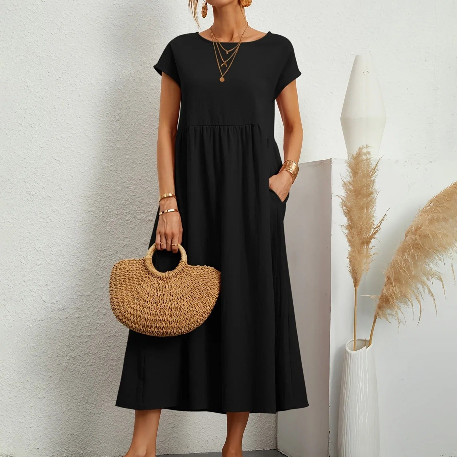 Catherine | Short Sleeve Fit and Flare Midi Dress