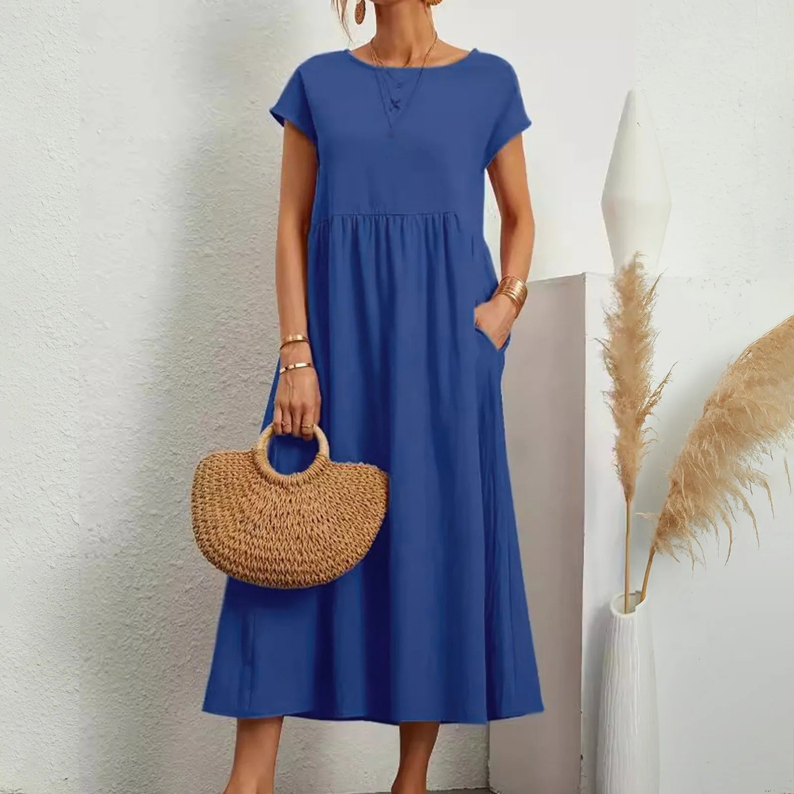 Catherine | Short Sleeve Fit and Flare Midi Dress