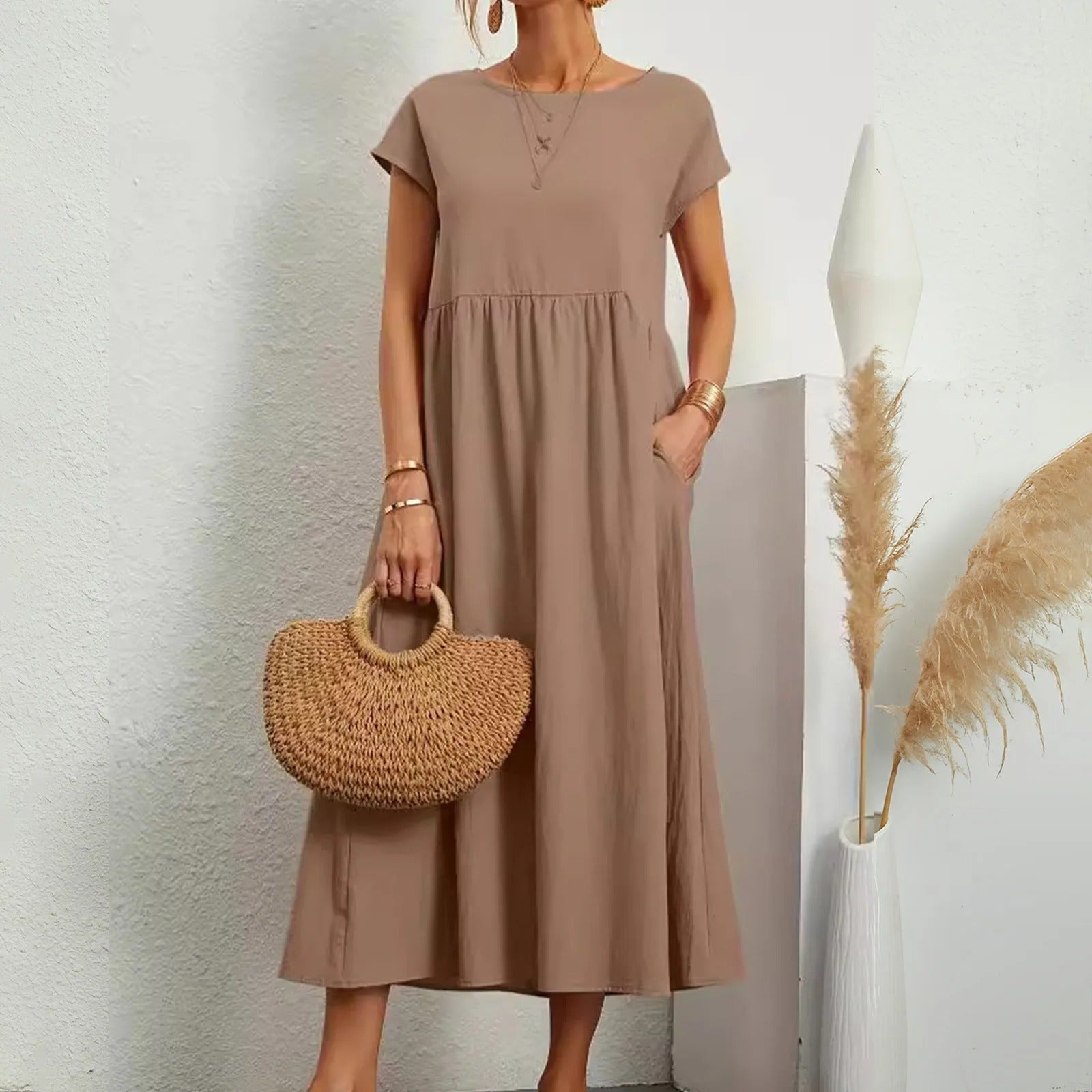 Catherine | Short Sleeve Fit and Flare Midi Dress
