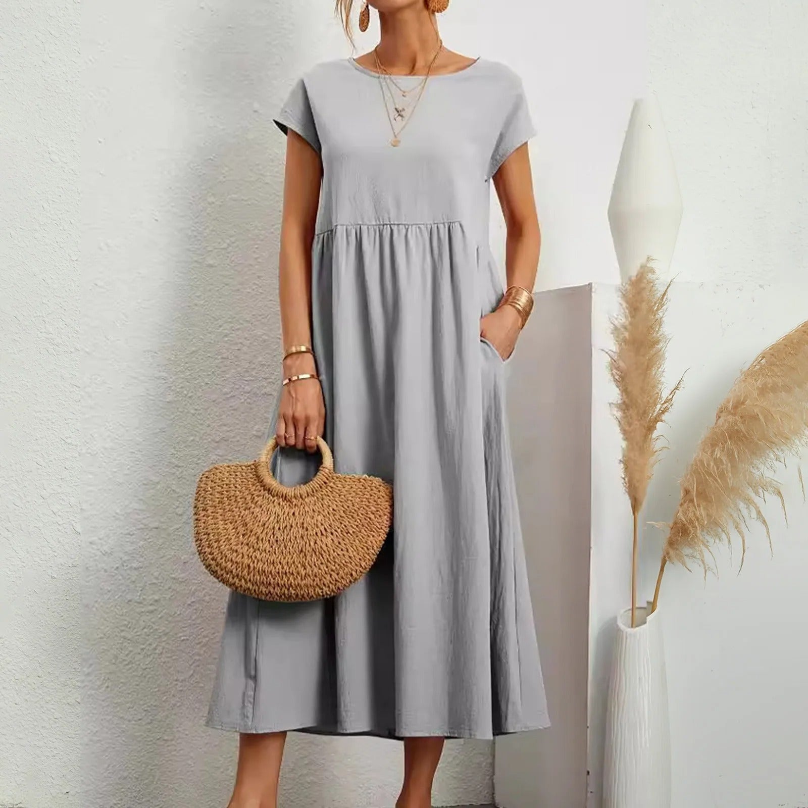 Catherine | Short Sleeve Fit and Flare Midi Dress