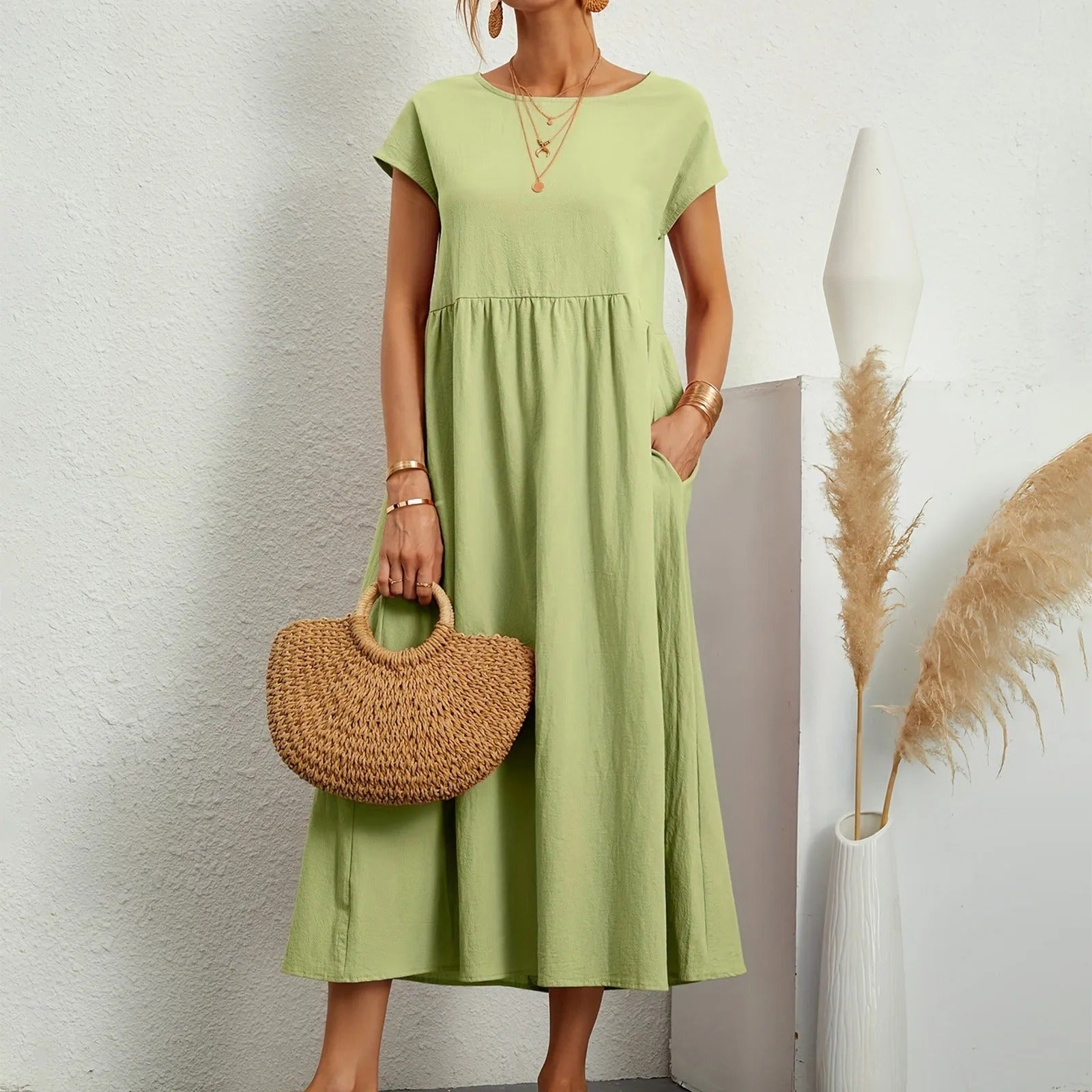 Catherine | Short Sleeve Fit and Flare Midi Dress