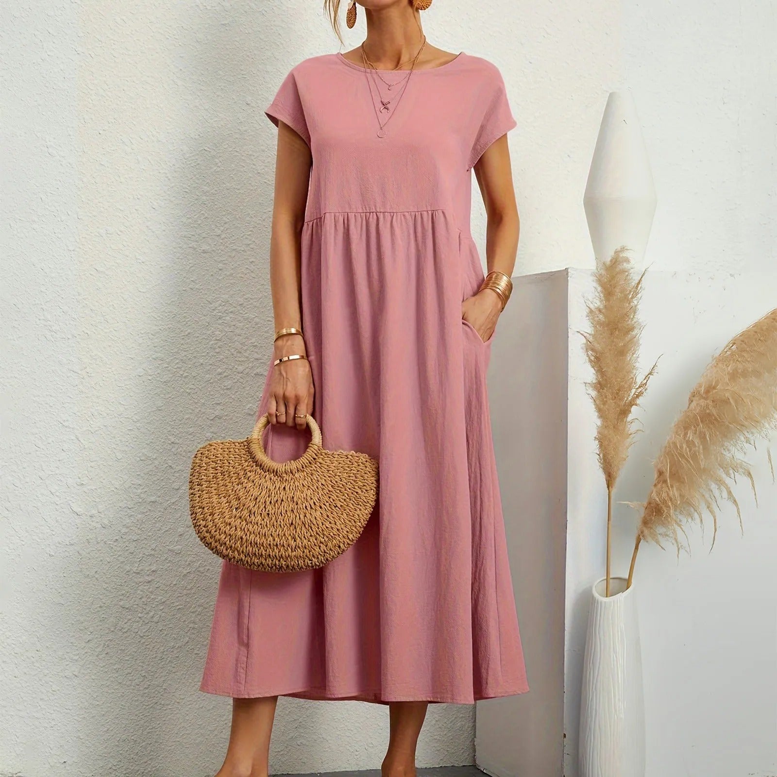 Catherine | Short Sleeve Fit and Flare Midi Dress